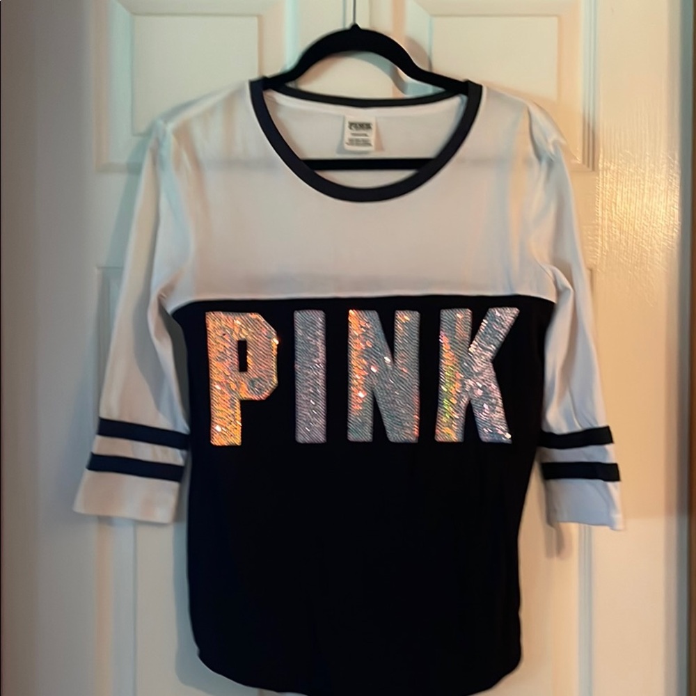 Pink, Victoria Secret /Black and White PINK Sequin Top/Women’s Size small